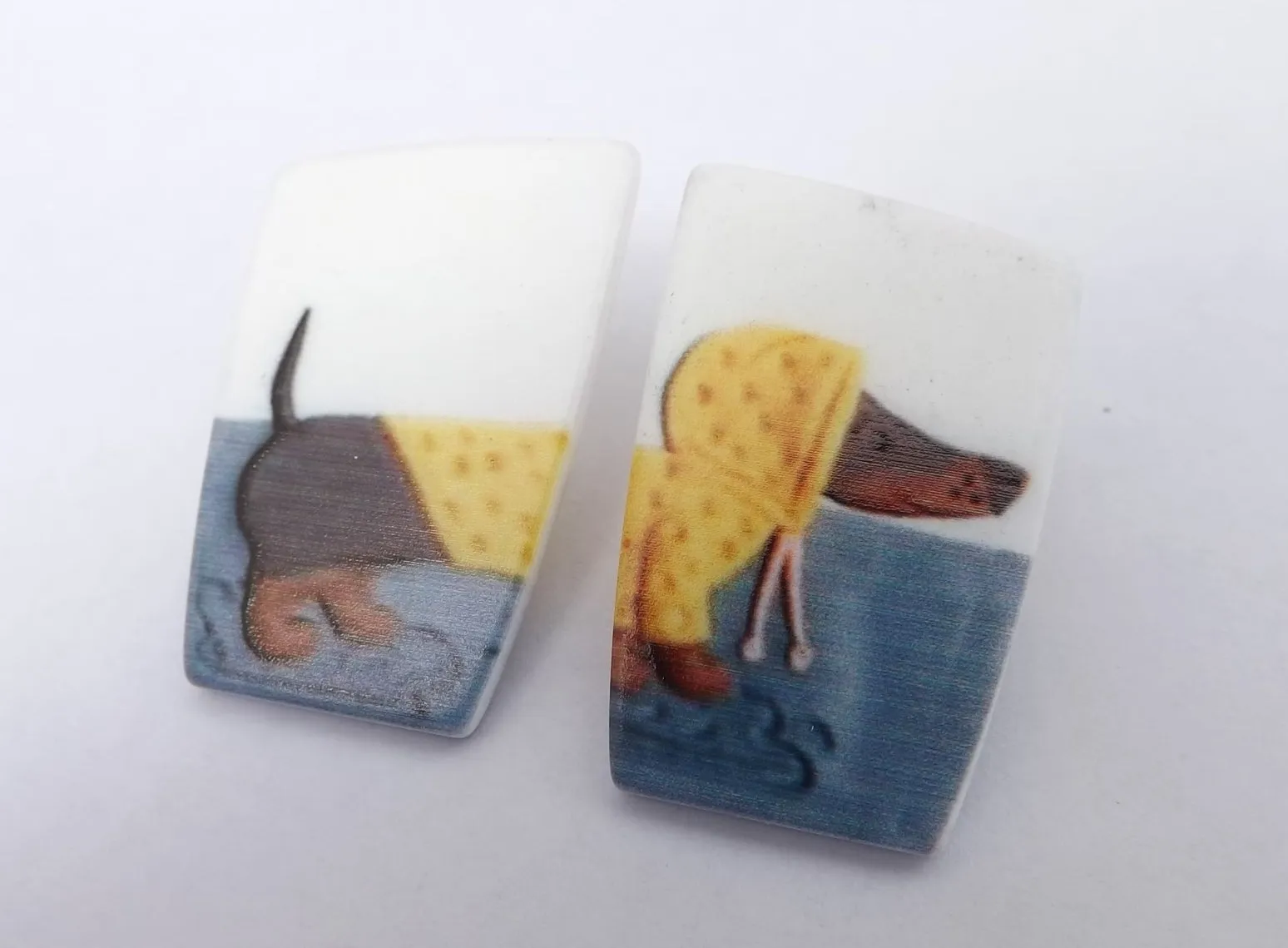 Dachshund Dog in Yellow Raincoat Acrylic Stud Earrings