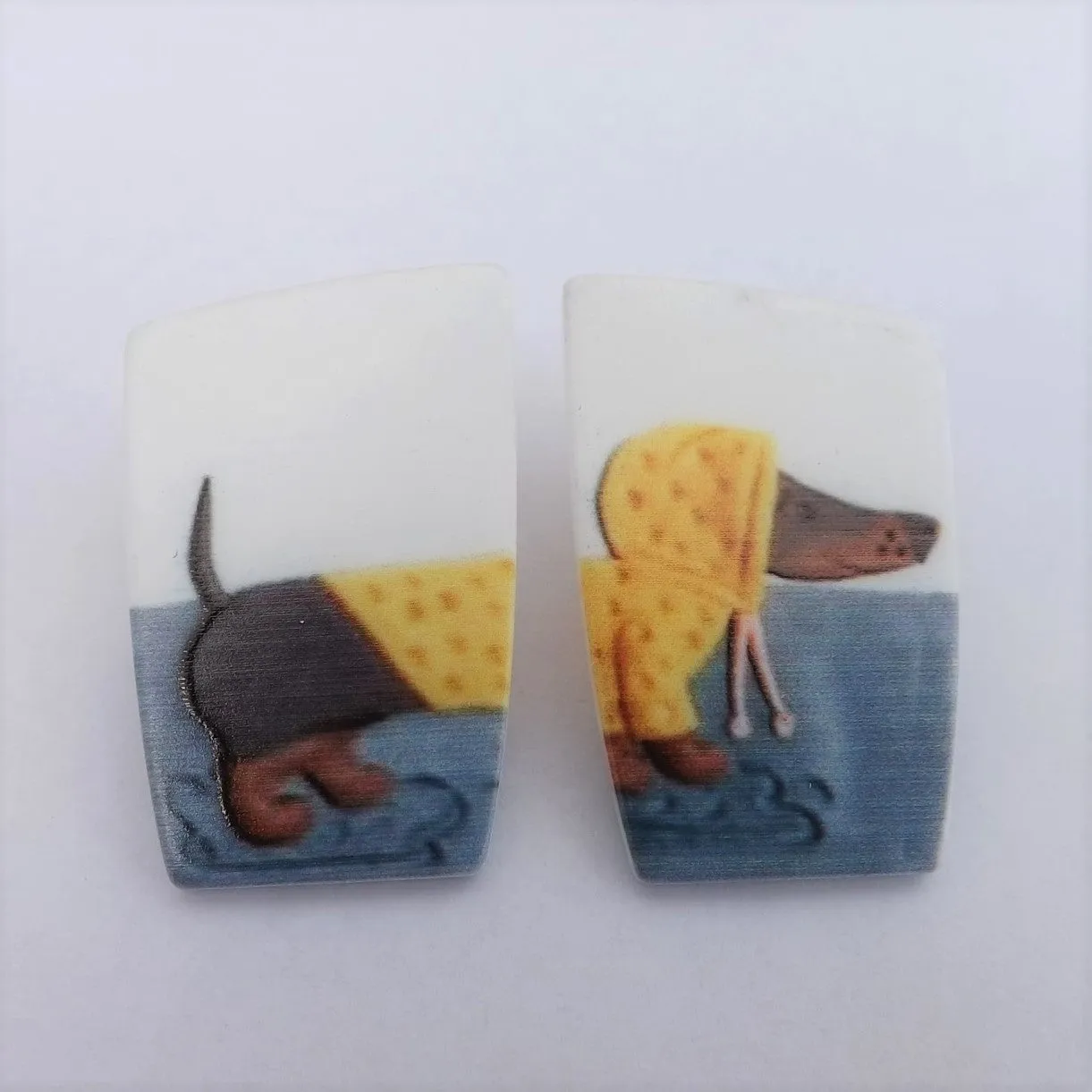 Dachshund Dog in Yellow Raincoat Acrylic Stud Earrings