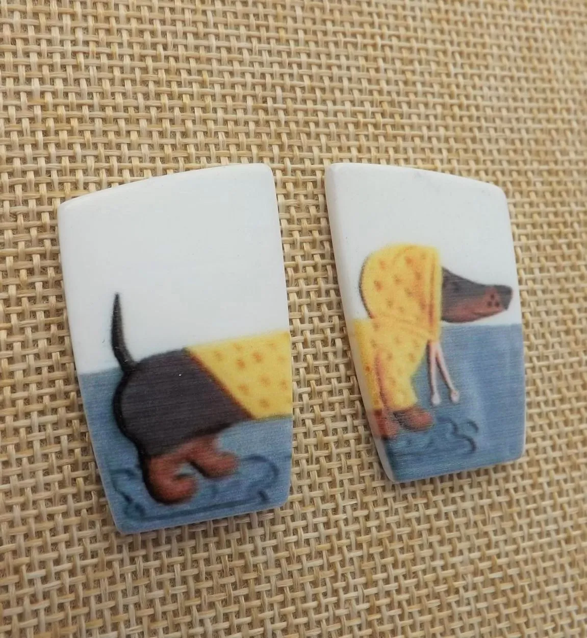 Dachshund Dog in Yellow Raincoat Acrylic Stud Earrings