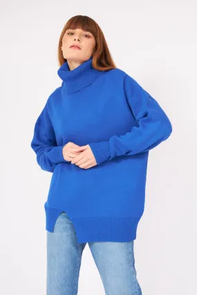 DARK BLUE STRAIGHT TURTLENECK SWEATER