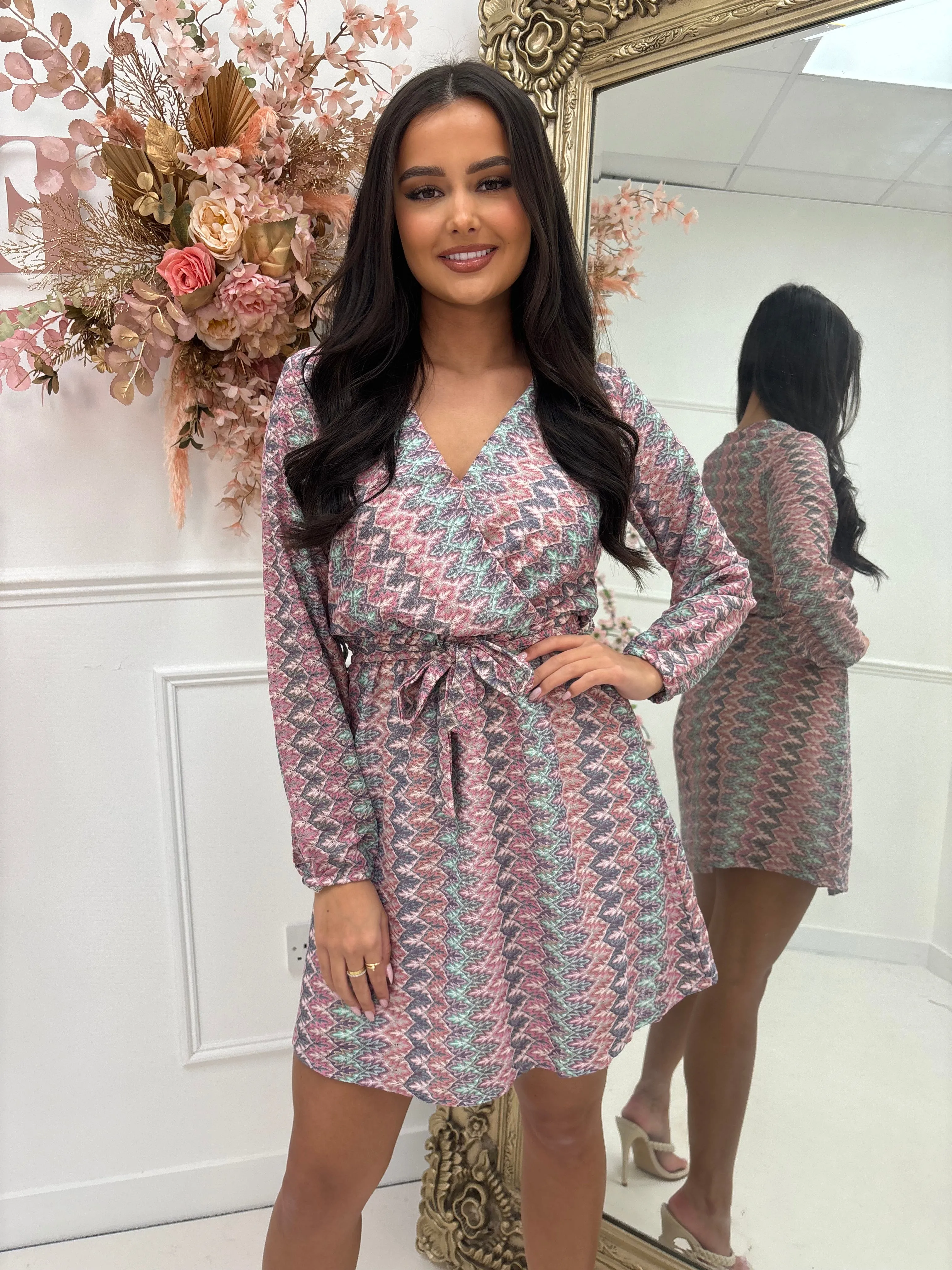 DOMINIQUE LILAC/PINK PRINT WRAP DRESS