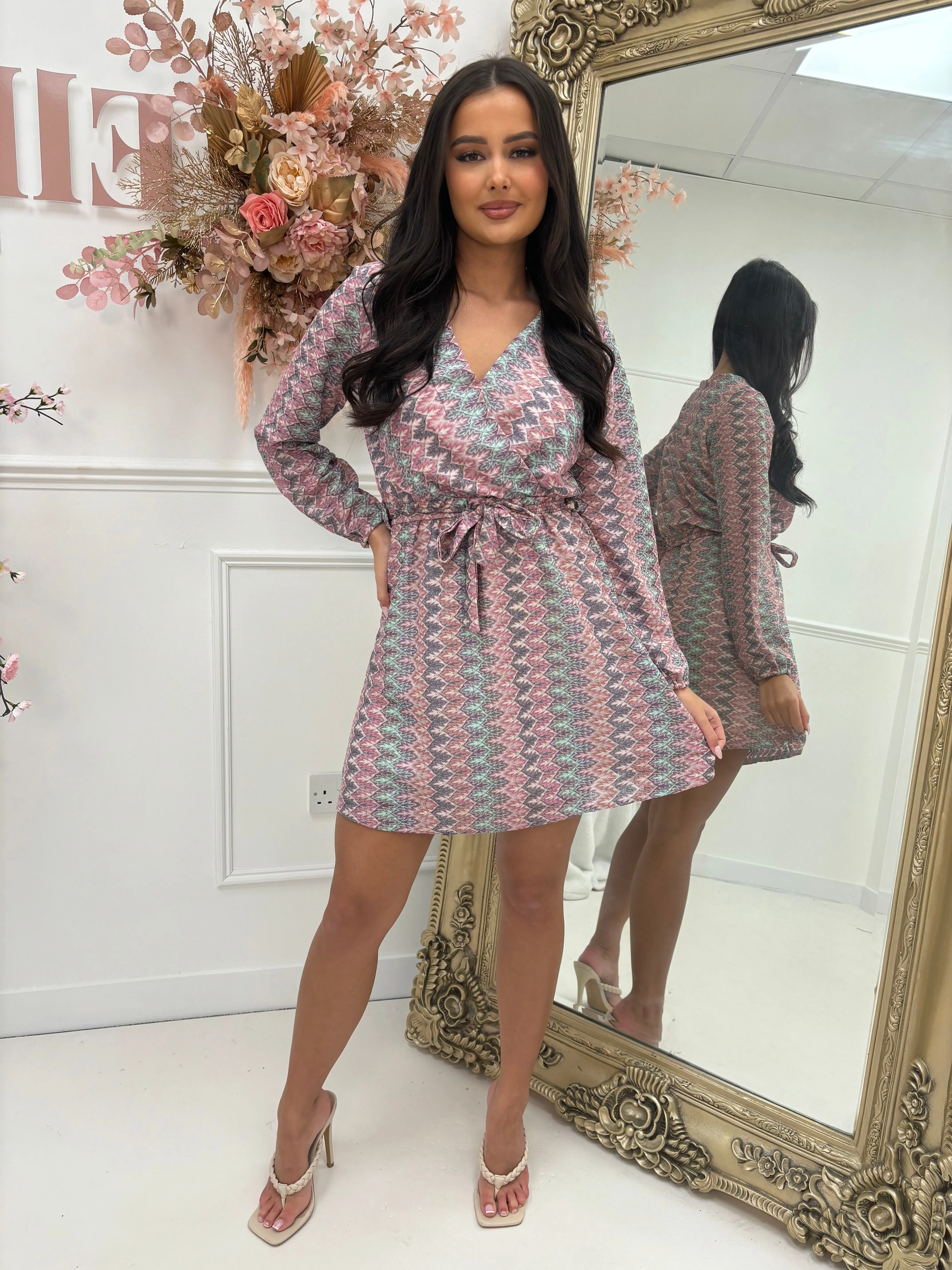 DOMINIQUE LILAC/PINK PRINT WRAP DRESS