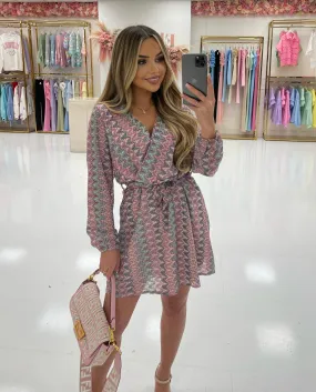 DOMINIQUE LILAC/PINK PRINT WRAP DRESS