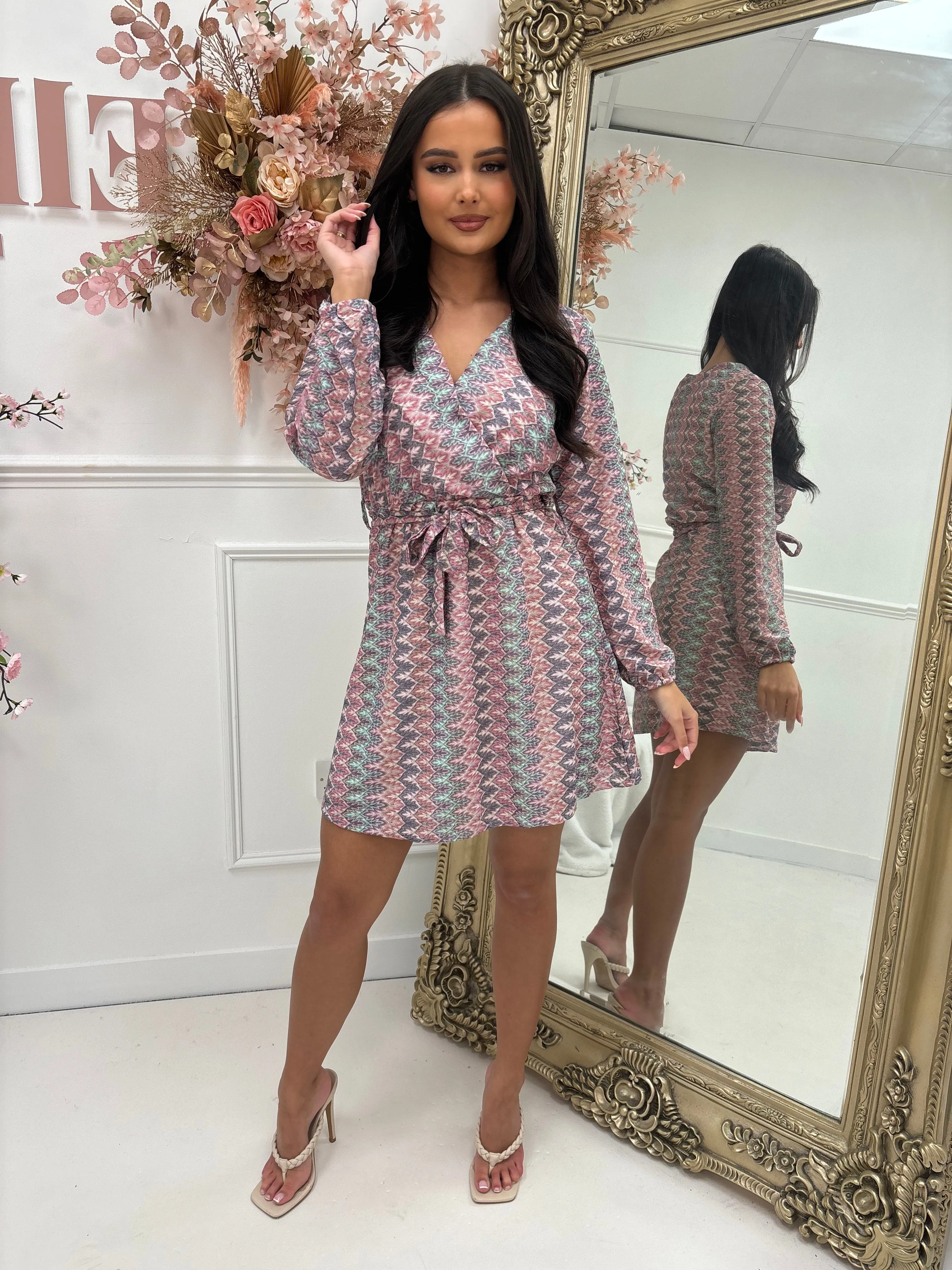 DOMINIQUE LILAC/PINK PRINT WRAP DRESS