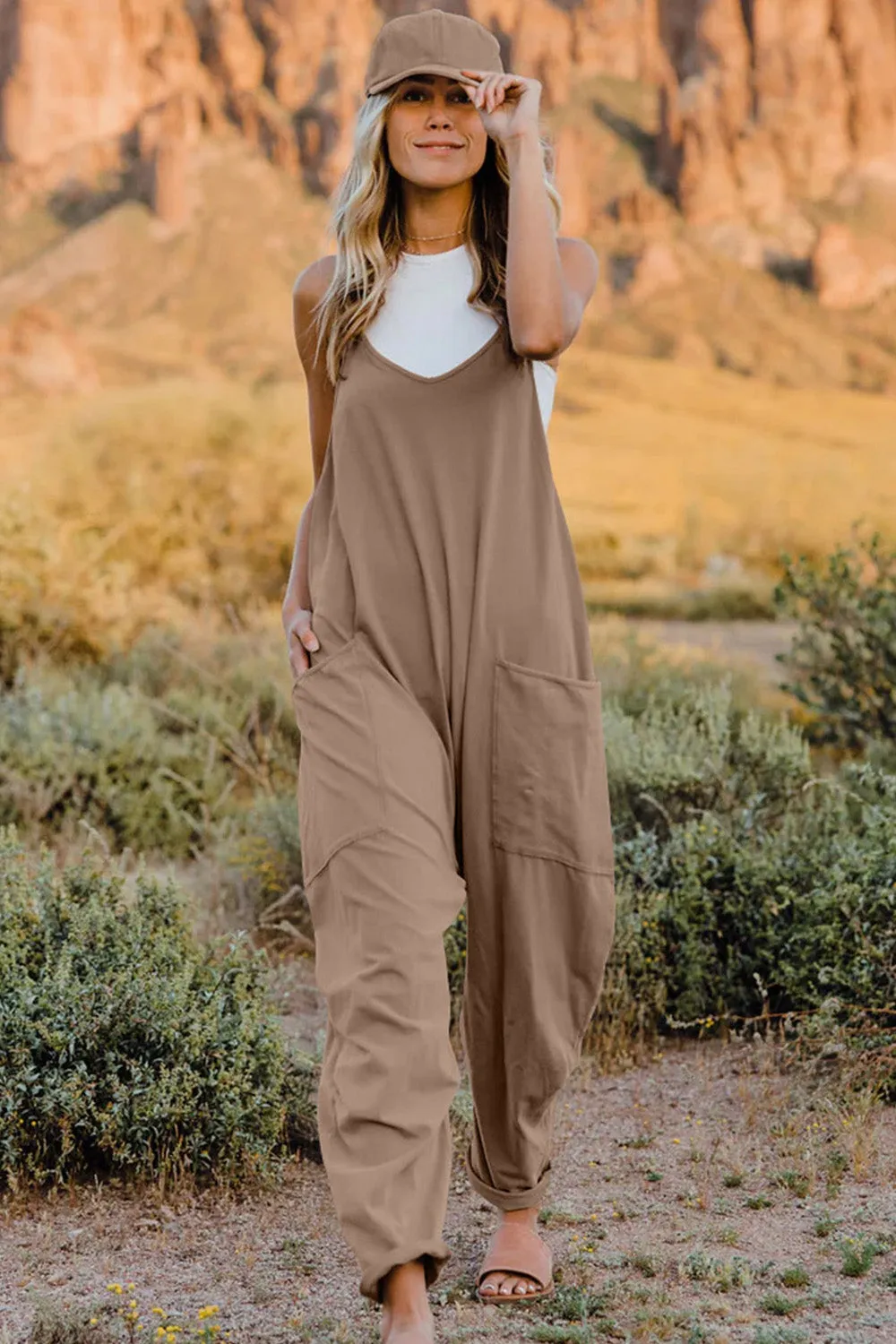 Easy Going Too V-Neck Sleeveless Jumpsuit with Pockets