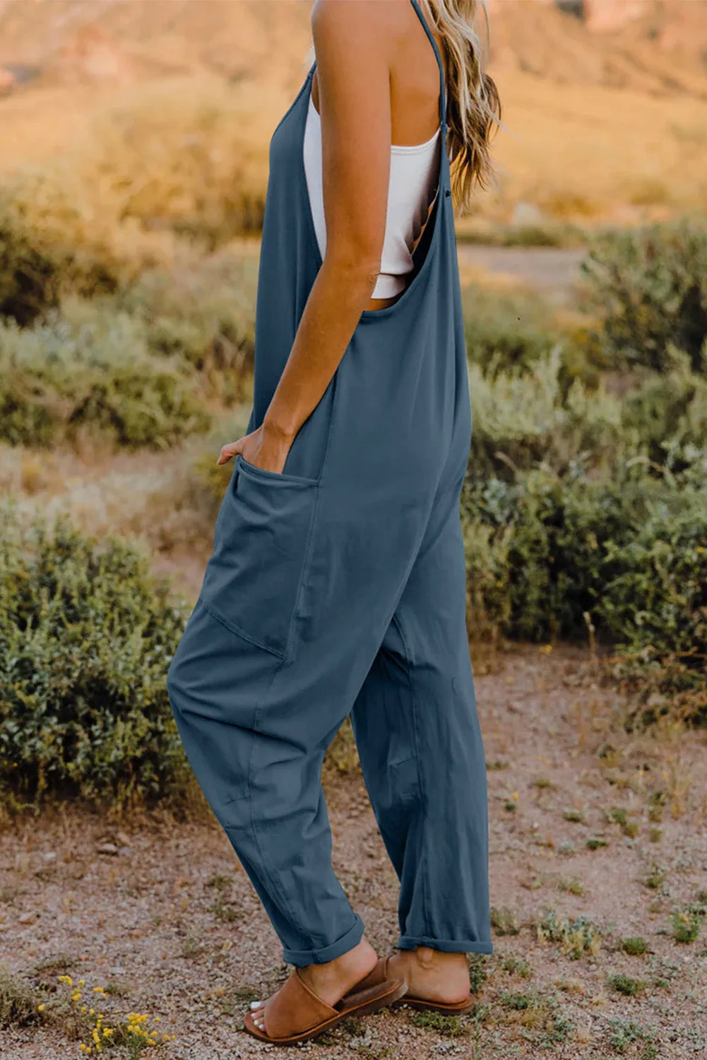 Easy Going Too V-Neck Sleeveless Jumpsuit with Pockets