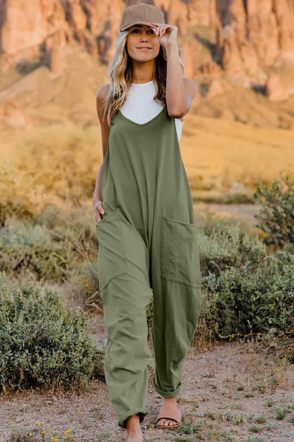 Easy Going Too V-Neck Sleeveless Jumpsuit with Pockets