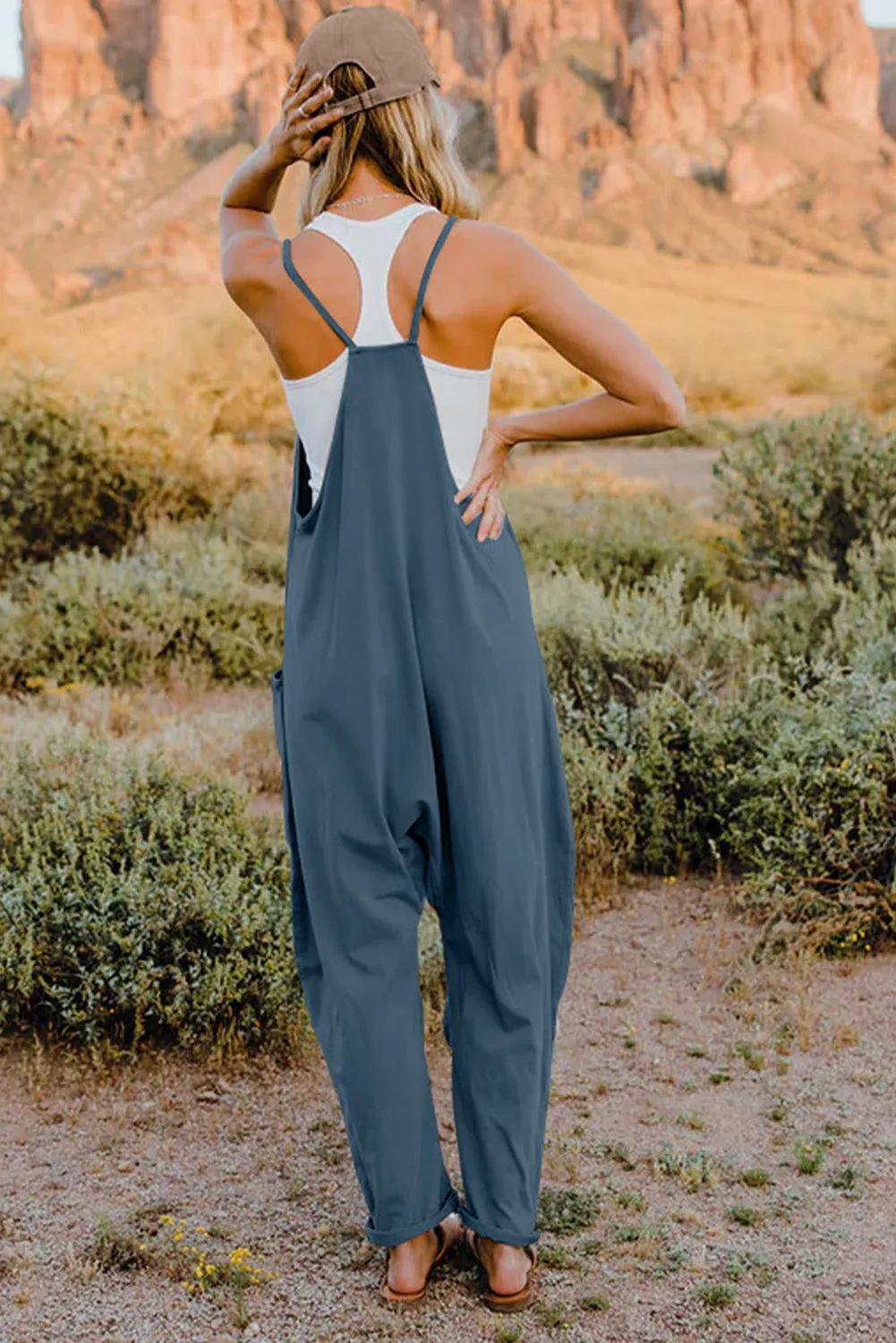 Easy Going Too V-Neck Sleeveless Jumpsuit with Pockets