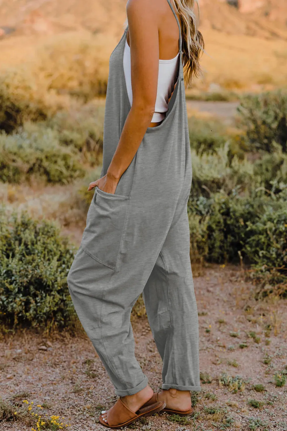 Easy Going Too V-Neck Sleeveless Jumpsuit with Pockets