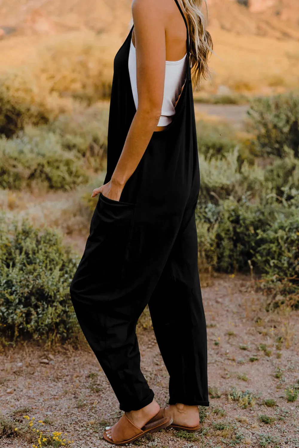 Easy Going Too V-Neck Sleeveless Jumpsuit with Pockets