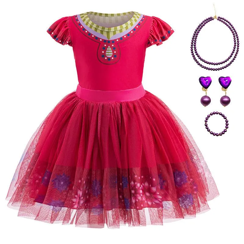 Elegant Embroidered Dress Classic Red Girl's Dress Red Dreamy Princess Dress  Layered Tulle Skirt Design