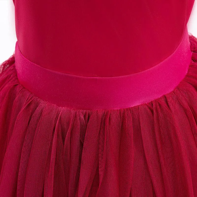 Elegant Embroidered Dress Classic Red Girl's Dress Red Dreamy Princess Dress  Layered Tulle Skirt Design