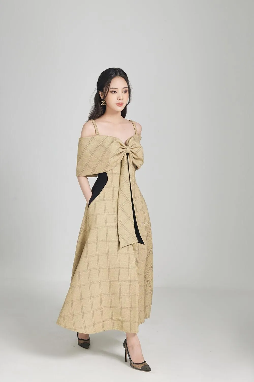 Ellie A-line Bow Felt Midi Dress