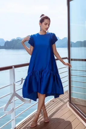 Esther Drop Waist Round Neck Taffeta Midi Dress