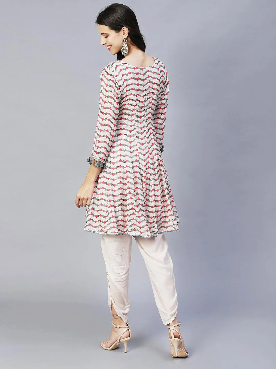 Ethnic Printed & Embroidered Anarkali Kurta with Dhoti Pants - Multi