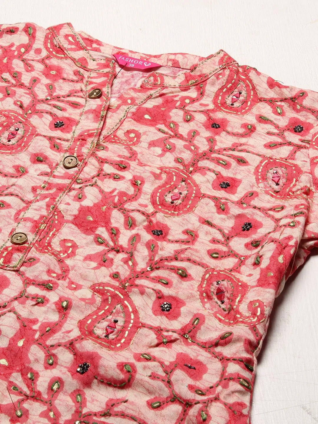 Ethnic Printed & Embroidered Straight Kurta with Pants & Dupatta - Pink