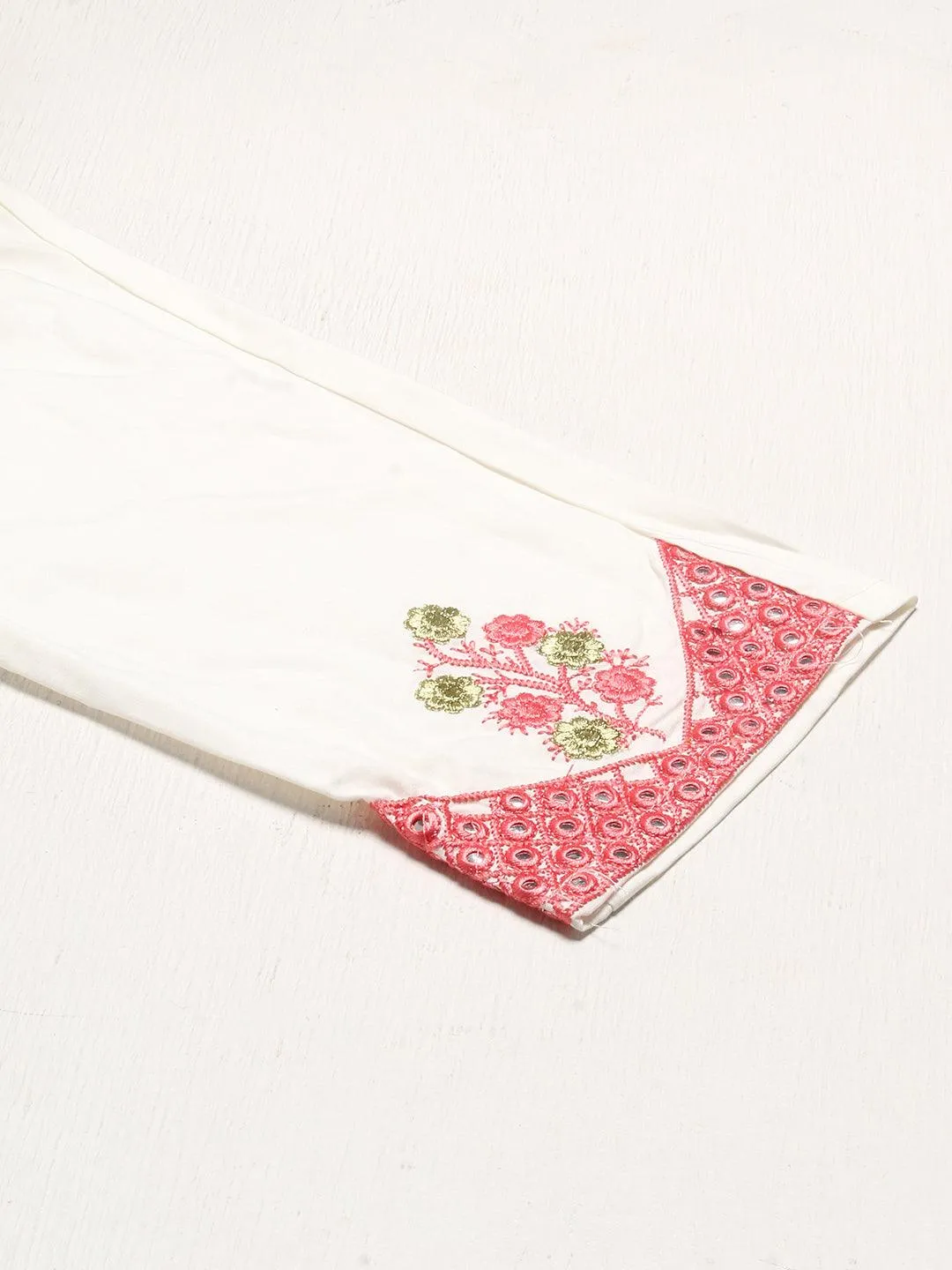 Ethnic Printed & Embroidered Straight Kurta with Pants & Dupatta - Pink