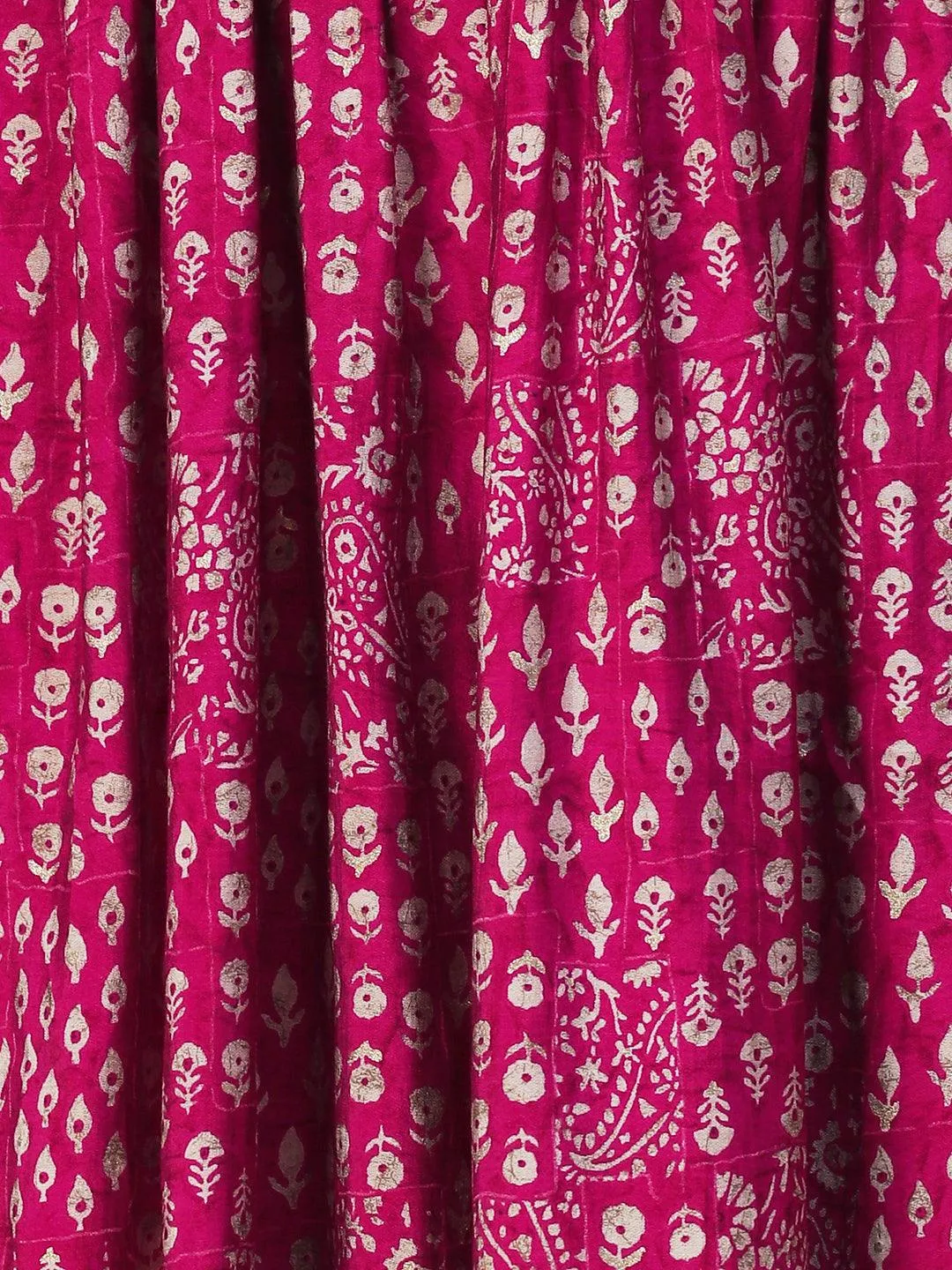 Ethnic Printed Mirror Embroidered Kurta With Pants & Dupatta - Magenta