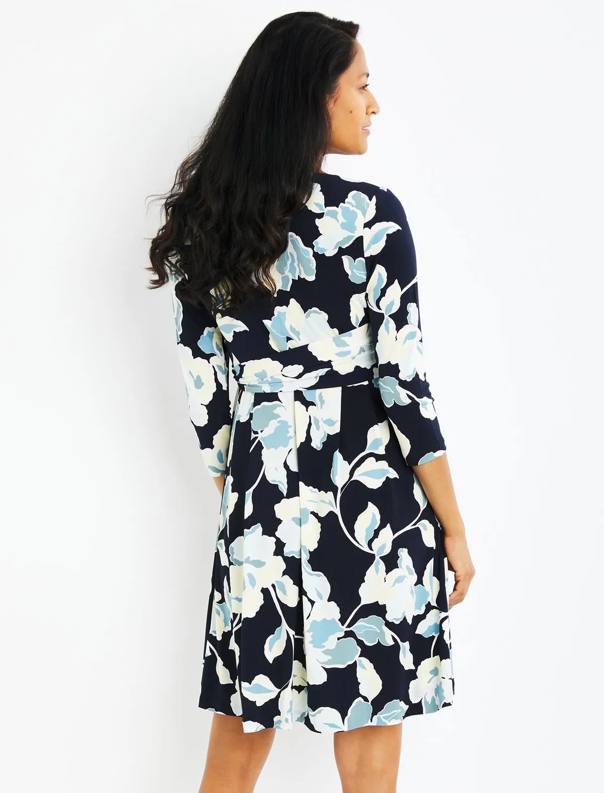 Faux Wrap Maternity Dress in Navy Floral