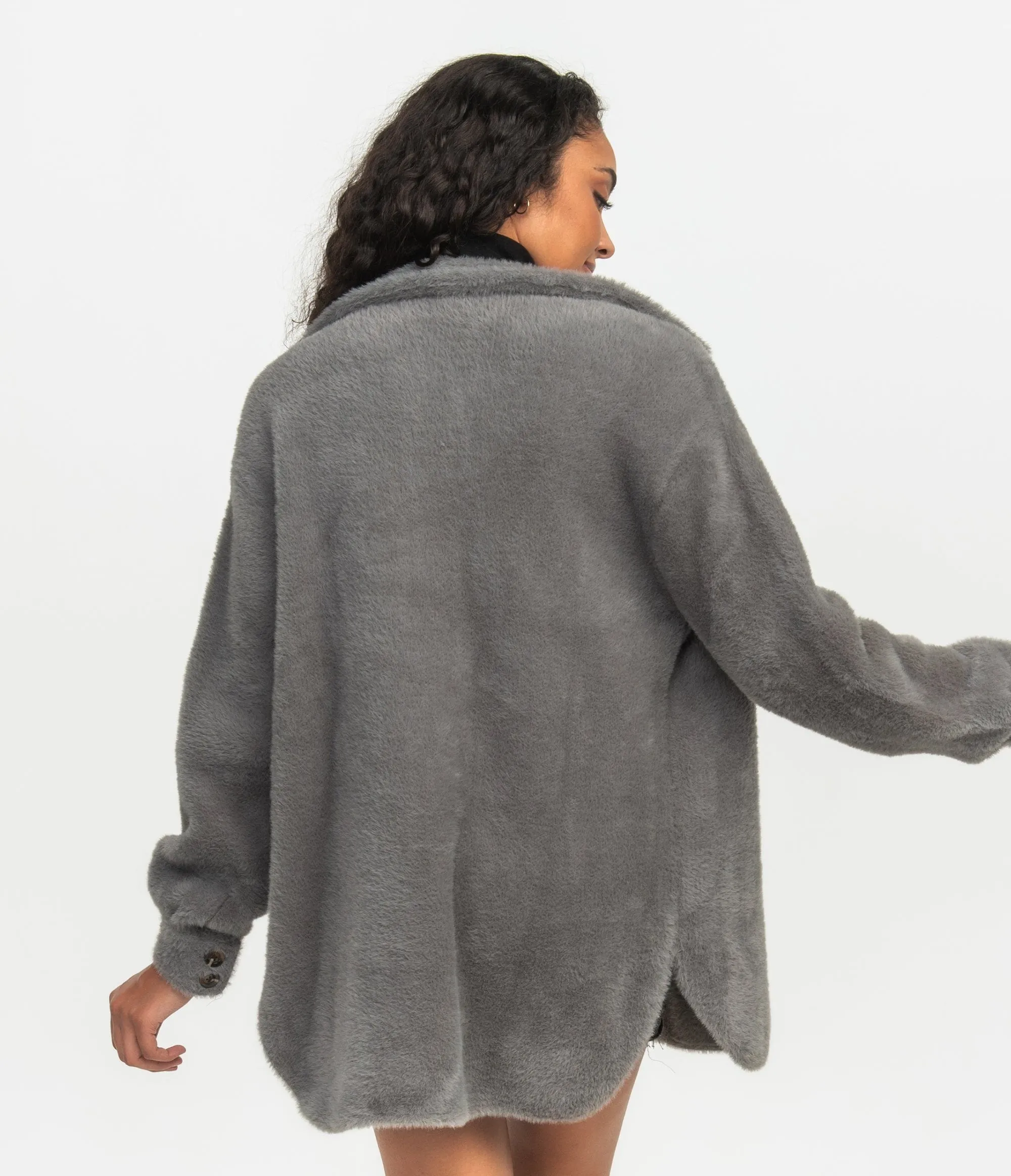 Feather Knit Shacket - Washed Charcoal