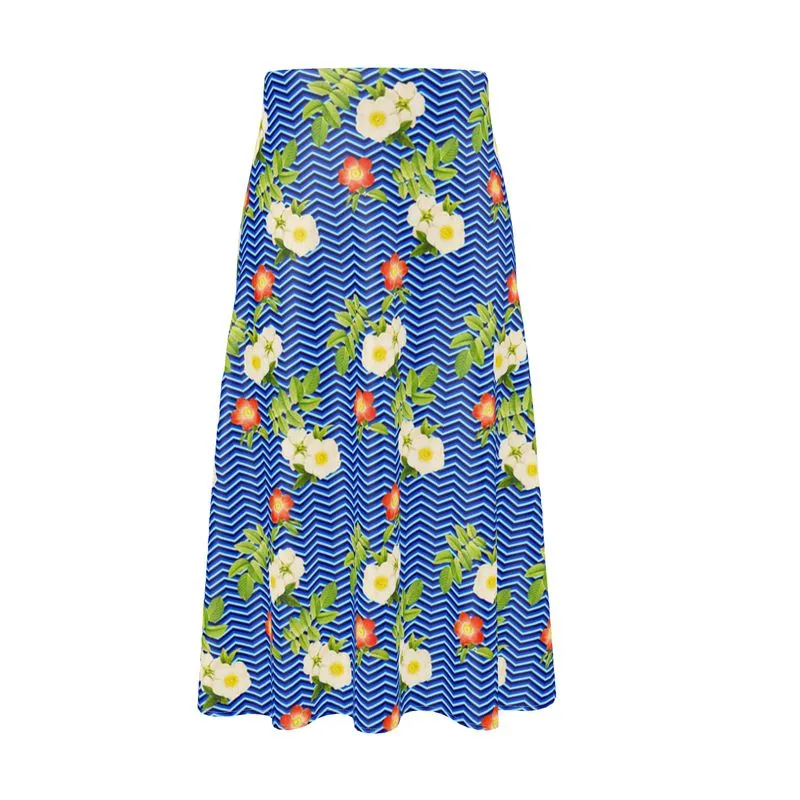 Floral Herringbone Midi Skirt