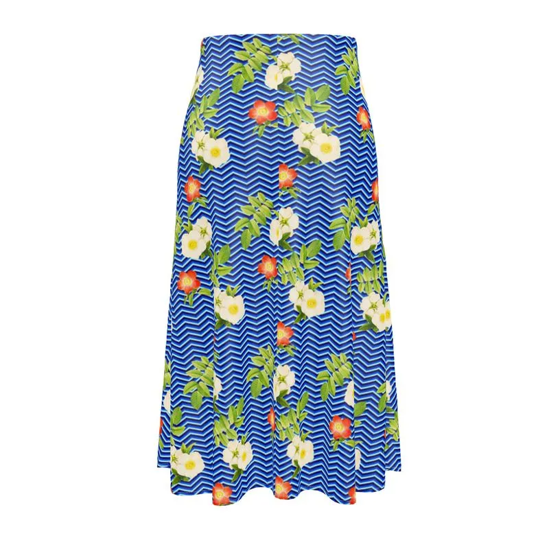 Floral Herringbone Midi Skirt