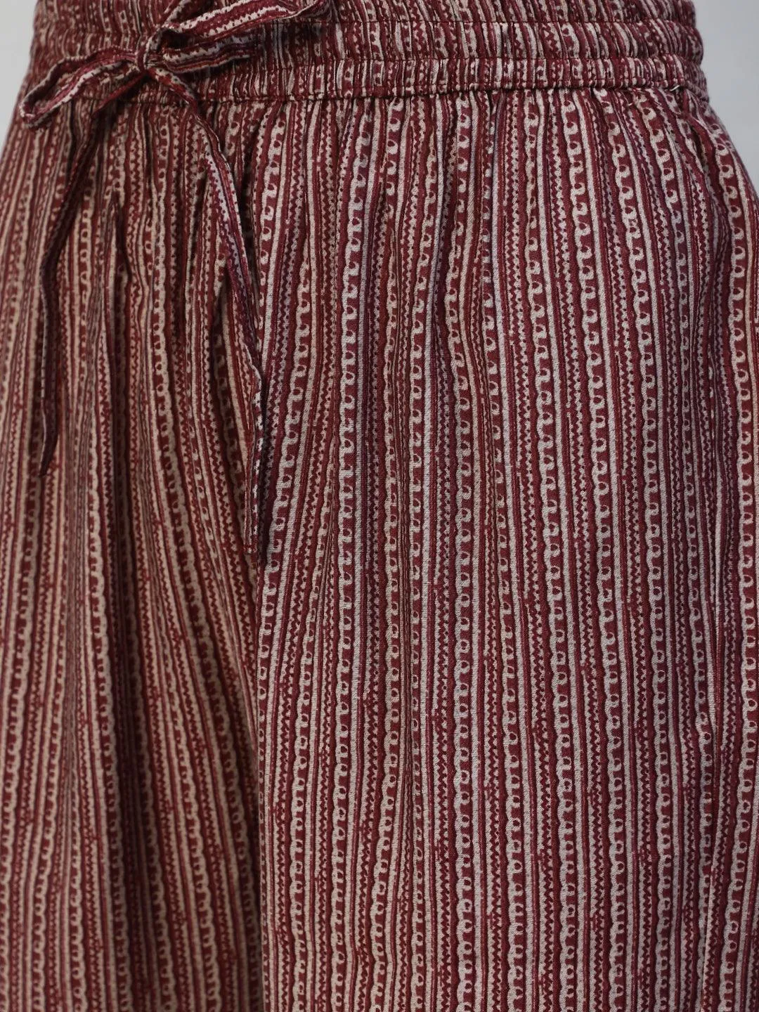 Floral Printed & Hand Embroidered A-Line Kurta with Pants - Wine