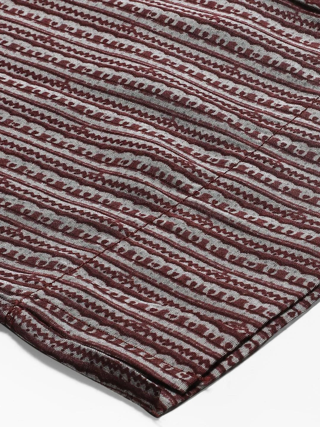 Floral Printed & Hand Embroidered A-Line Kurta with Pants - Wine