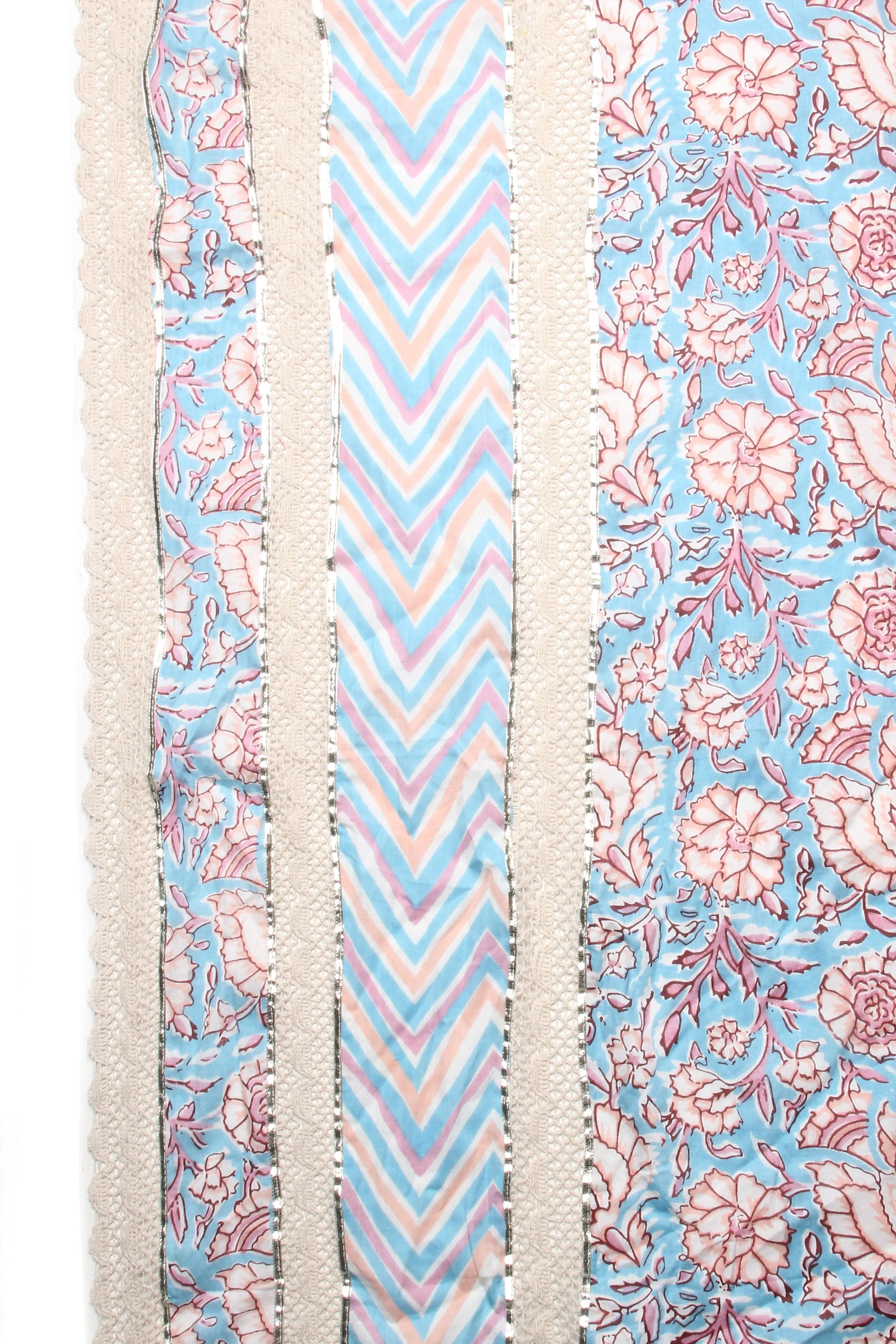 Floral Printed & Hand Embroidered Kurta with Pants & Dupatta - Light Blue