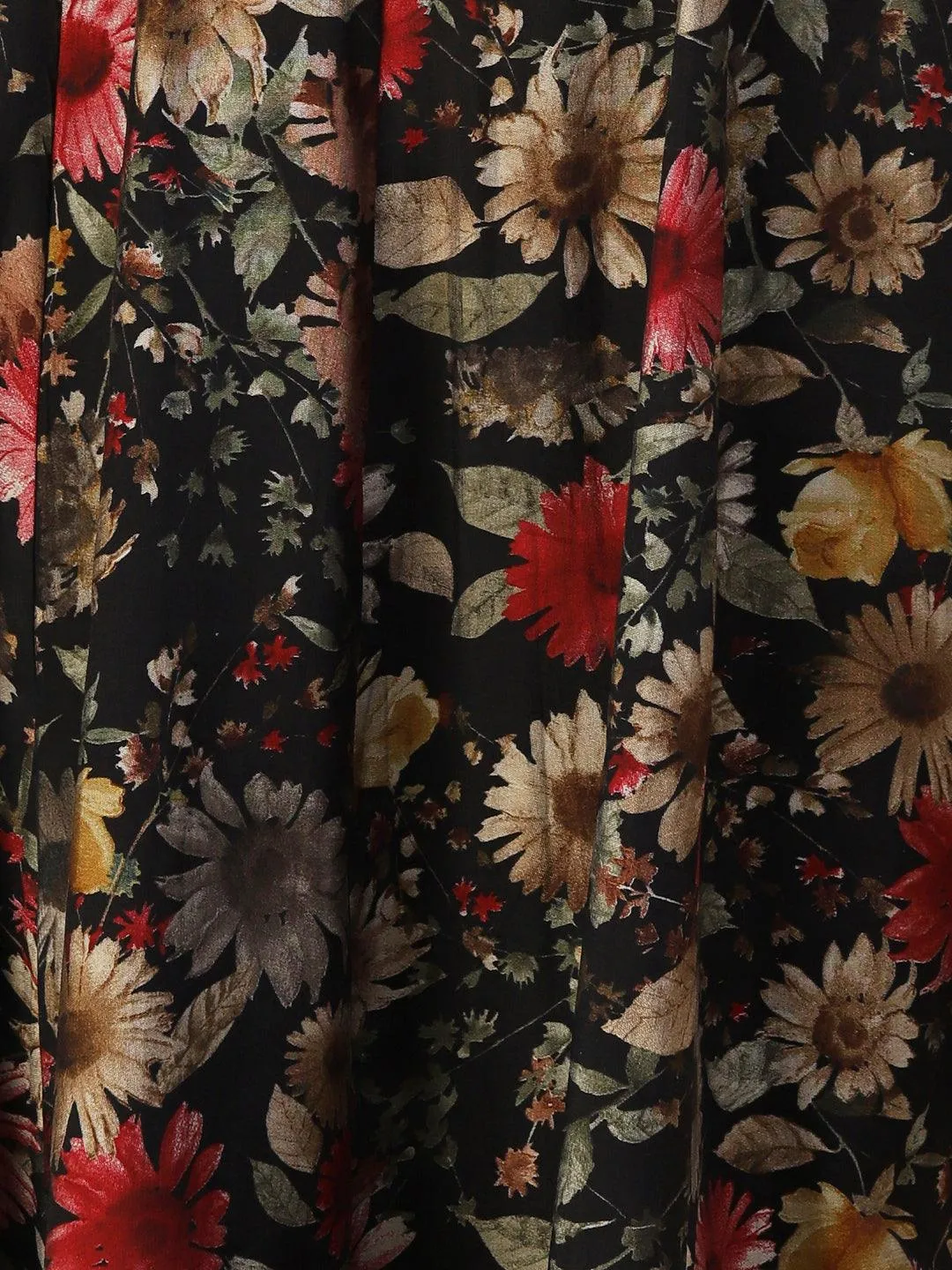 Floral Printed Hand Embroidered Kurta With Pants & Dupatta - Black