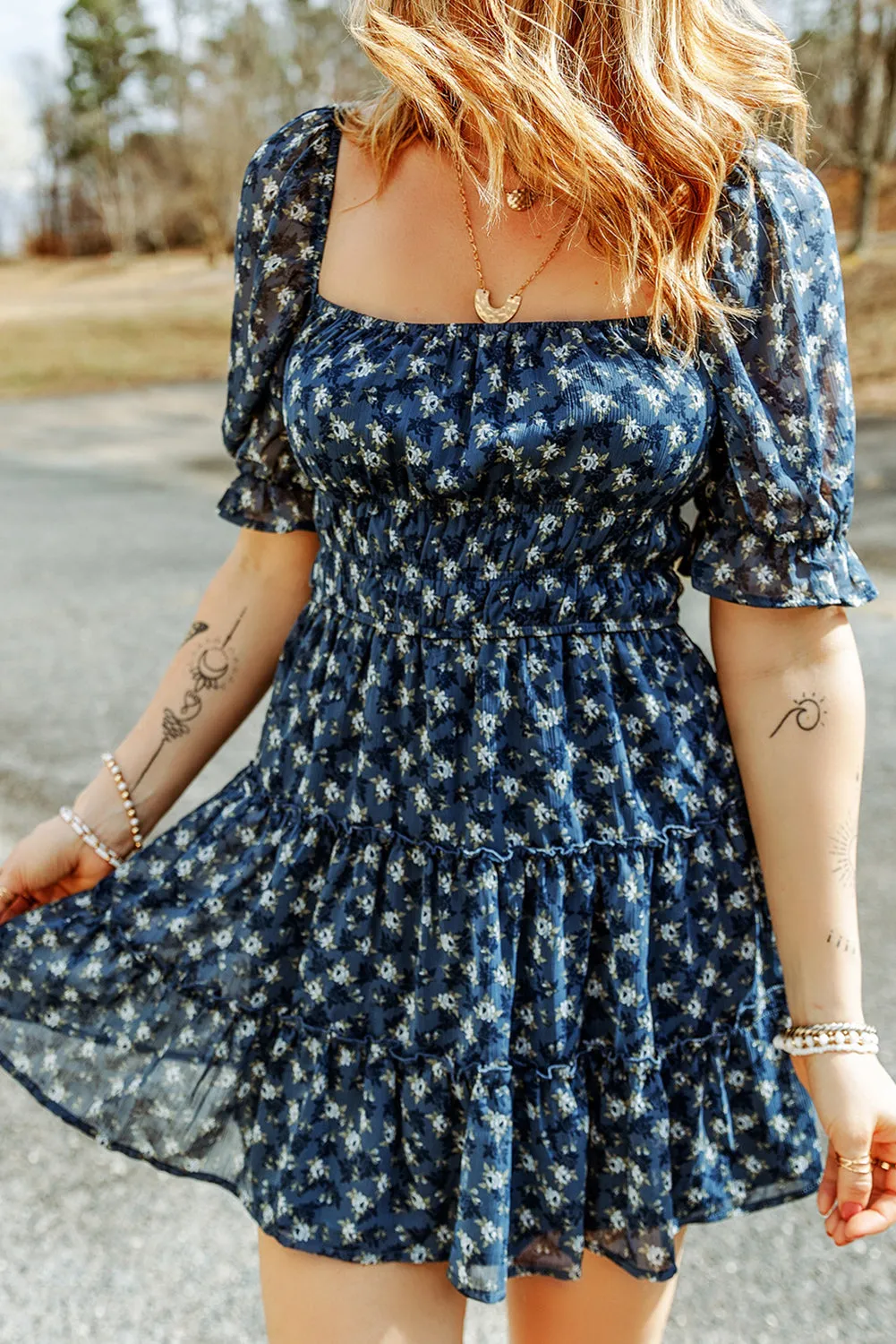 Floral Smocked Tiered Ruffle Short Dress