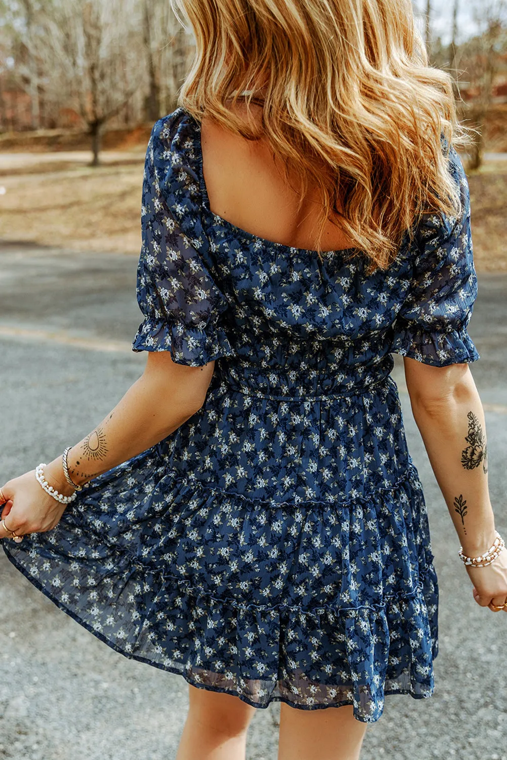 Floral Smocked Tiered Ruffle Short Dress