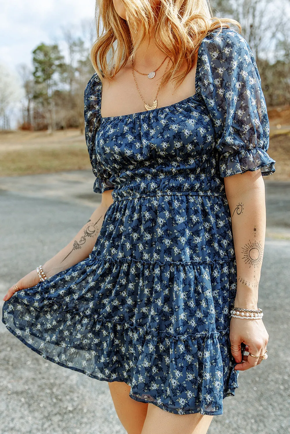 Floral Smocked Tiered Ruffle Short Dress