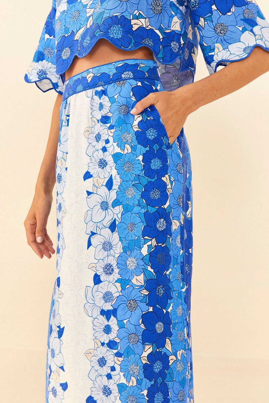 Flower Stripes Midi Skirt | Flower Stripes Off-White