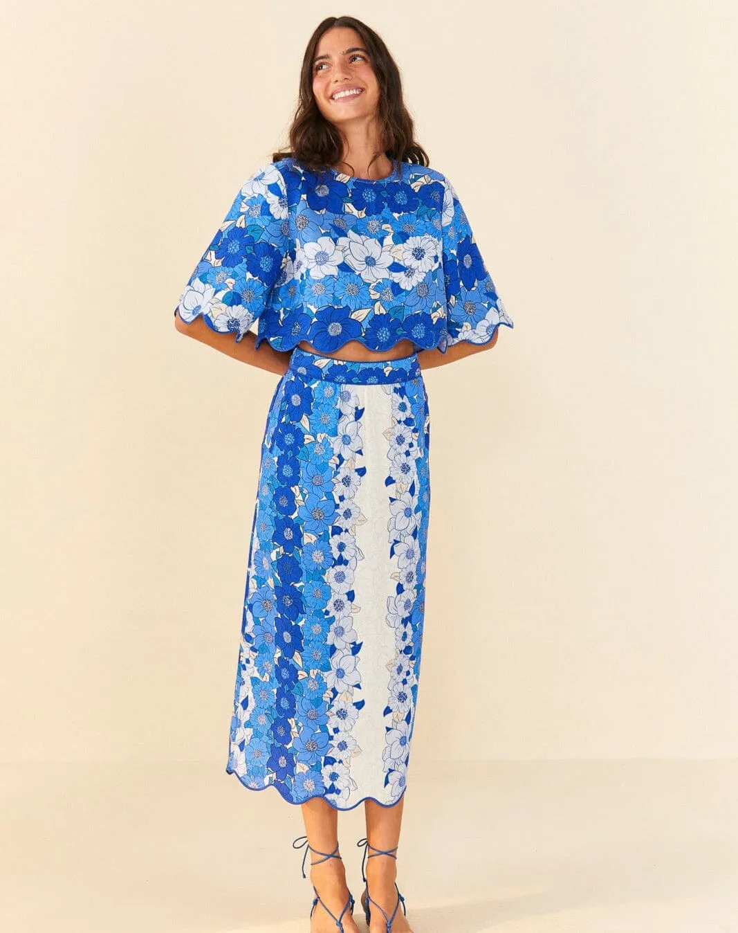 Flower Stripes Midi Skirt | Flower Stripes Off-White