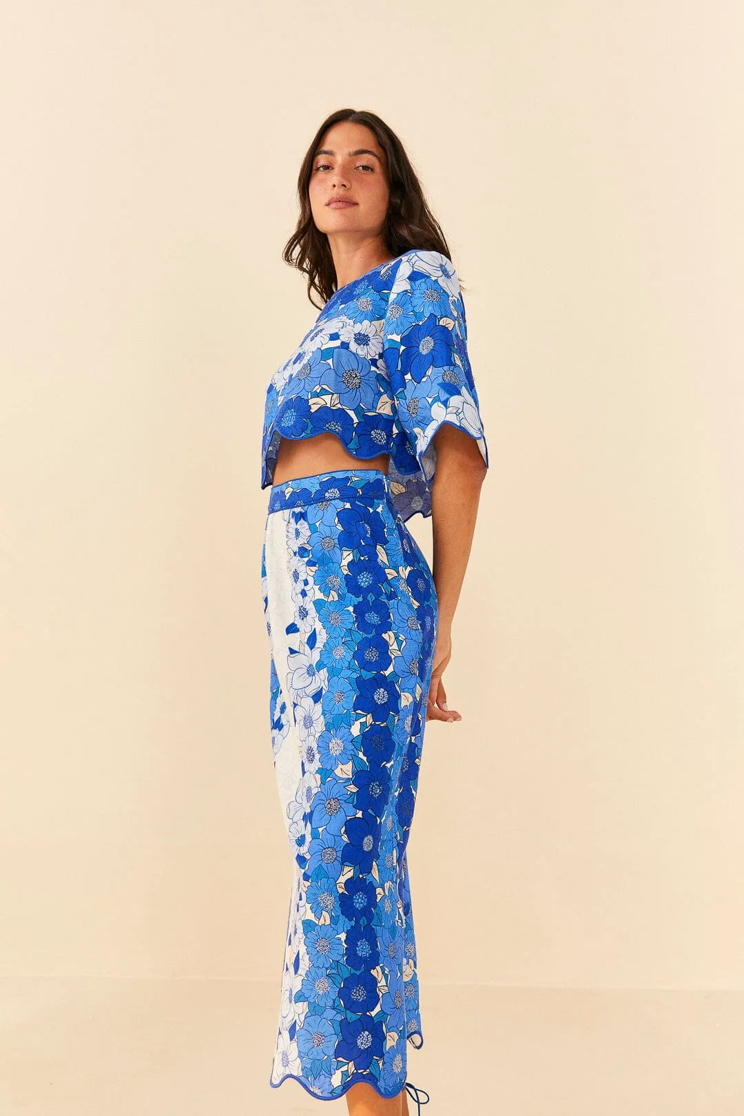 Flower Stripes Midi Skirt | Flower Stripes Off-White