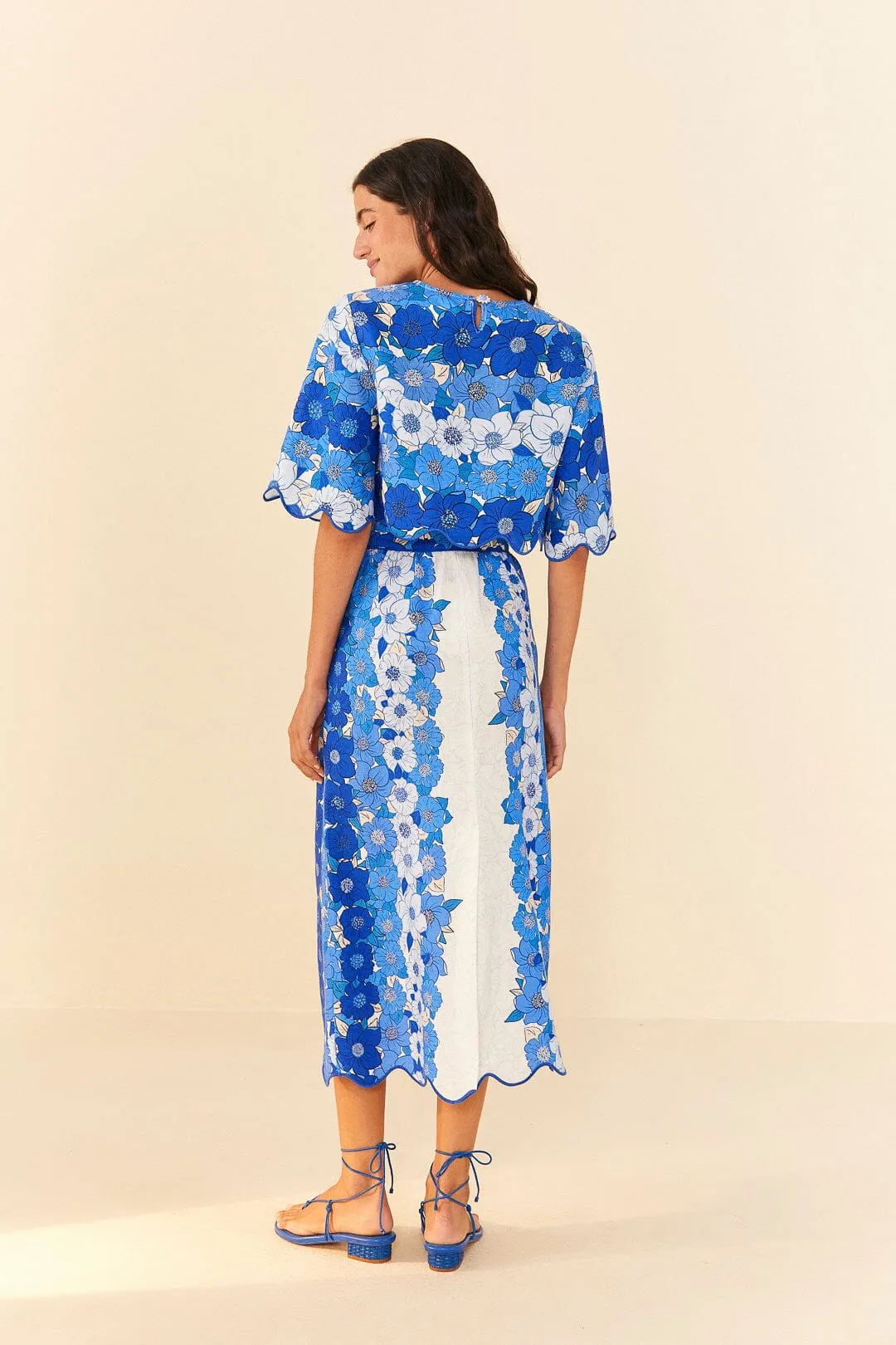 Flower Stripes Midi Skirt | Flower Stripes Off-White