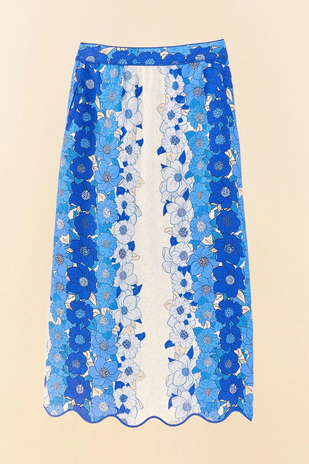 Flower Stripes Midi Skirt | Flower Stripes Off-White