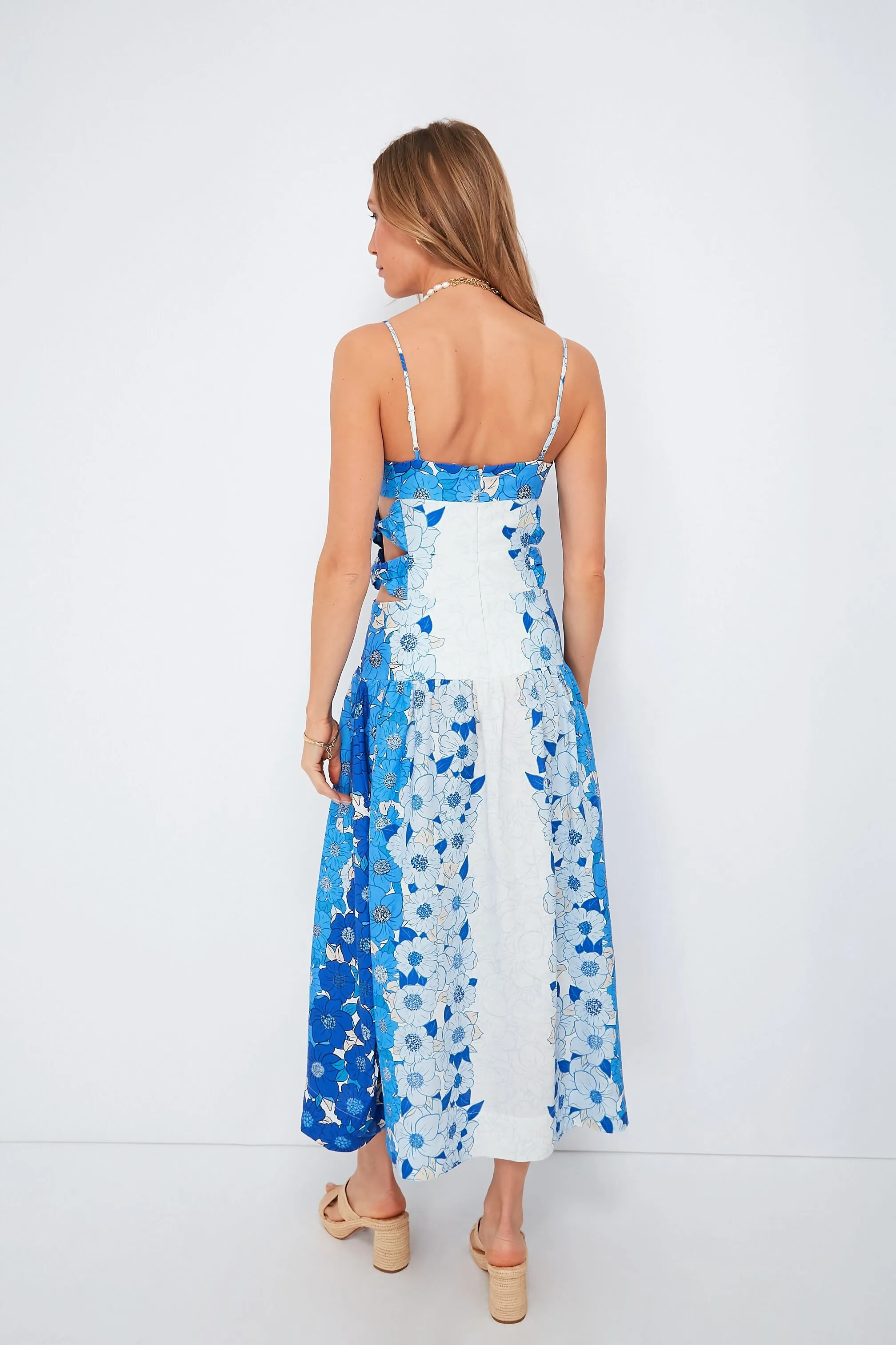 Flower Stripes Off White Midi Dress