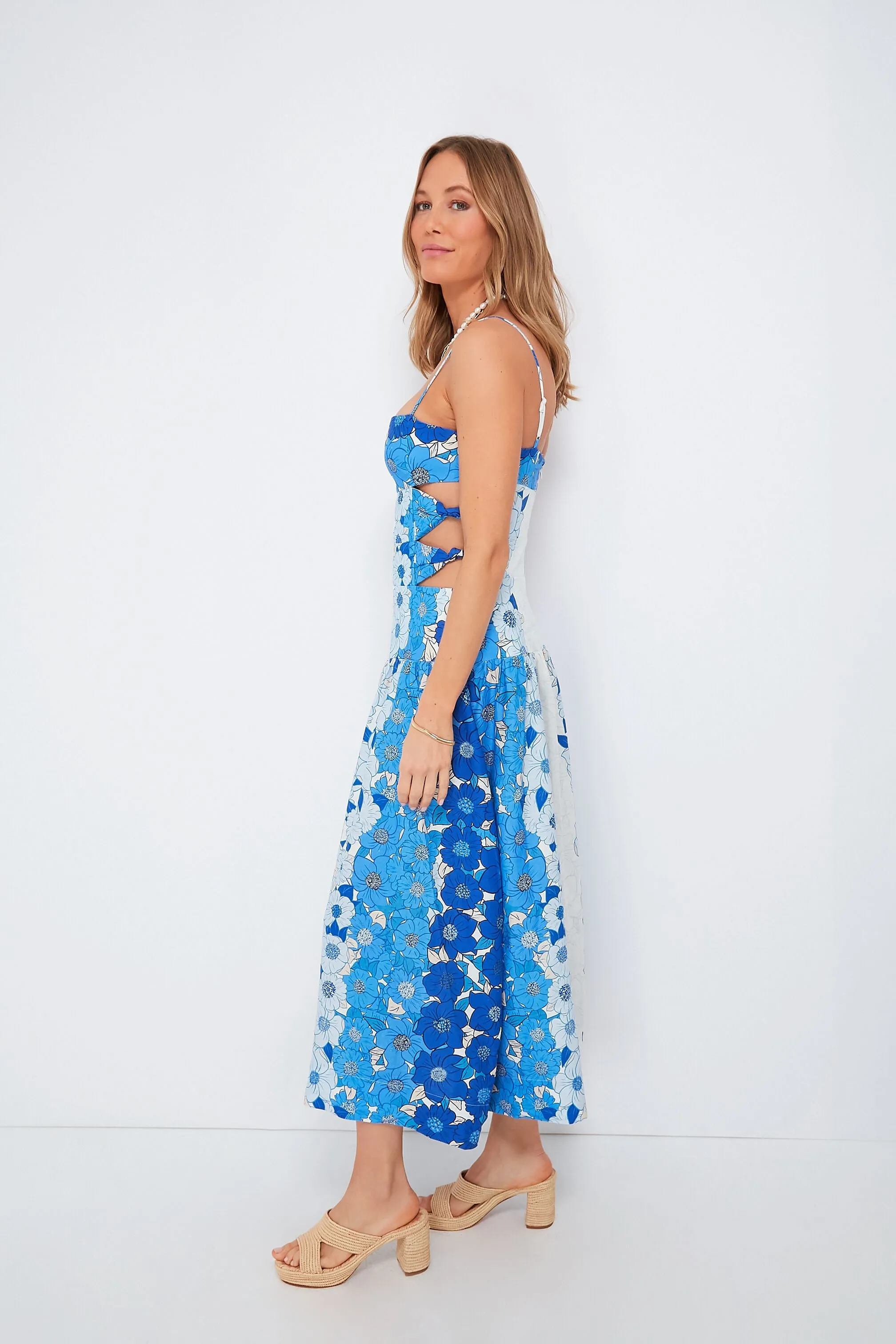 Flower Stripes Off White Midi Dress
