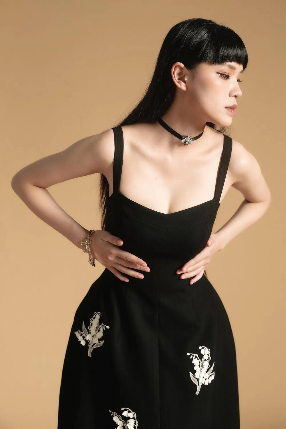 Francesca Fit and Flare Embroidered Polyester Spandex Midi Dress