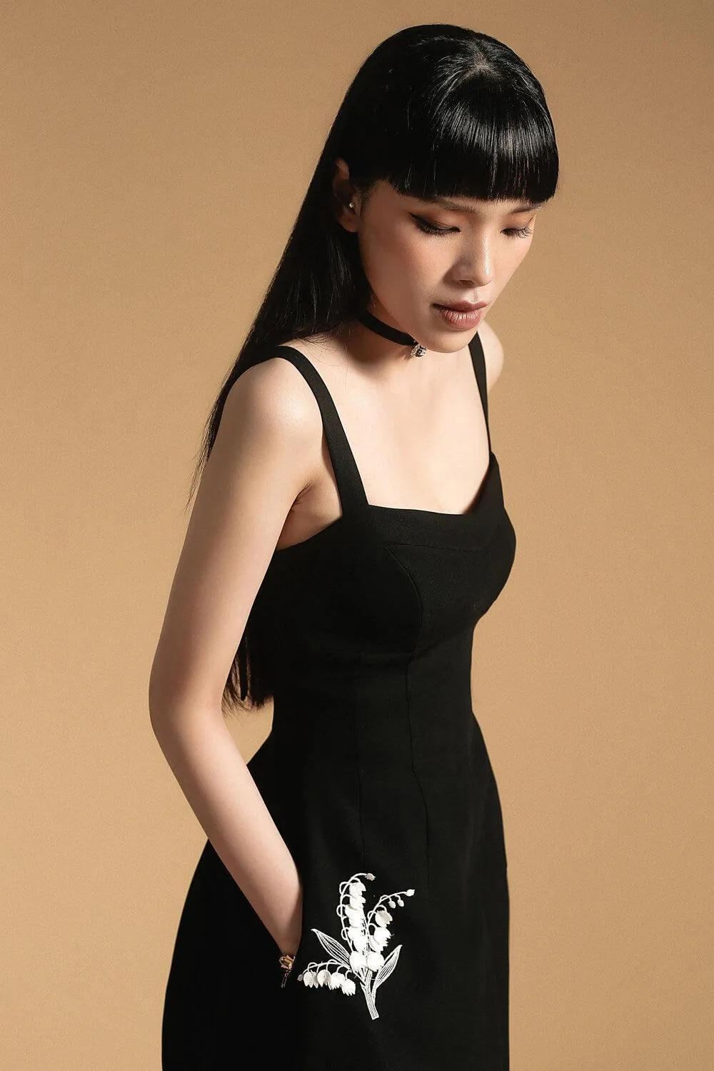 Francesca Fit and Flare Embroidered Polyester Spandex Midi Dress