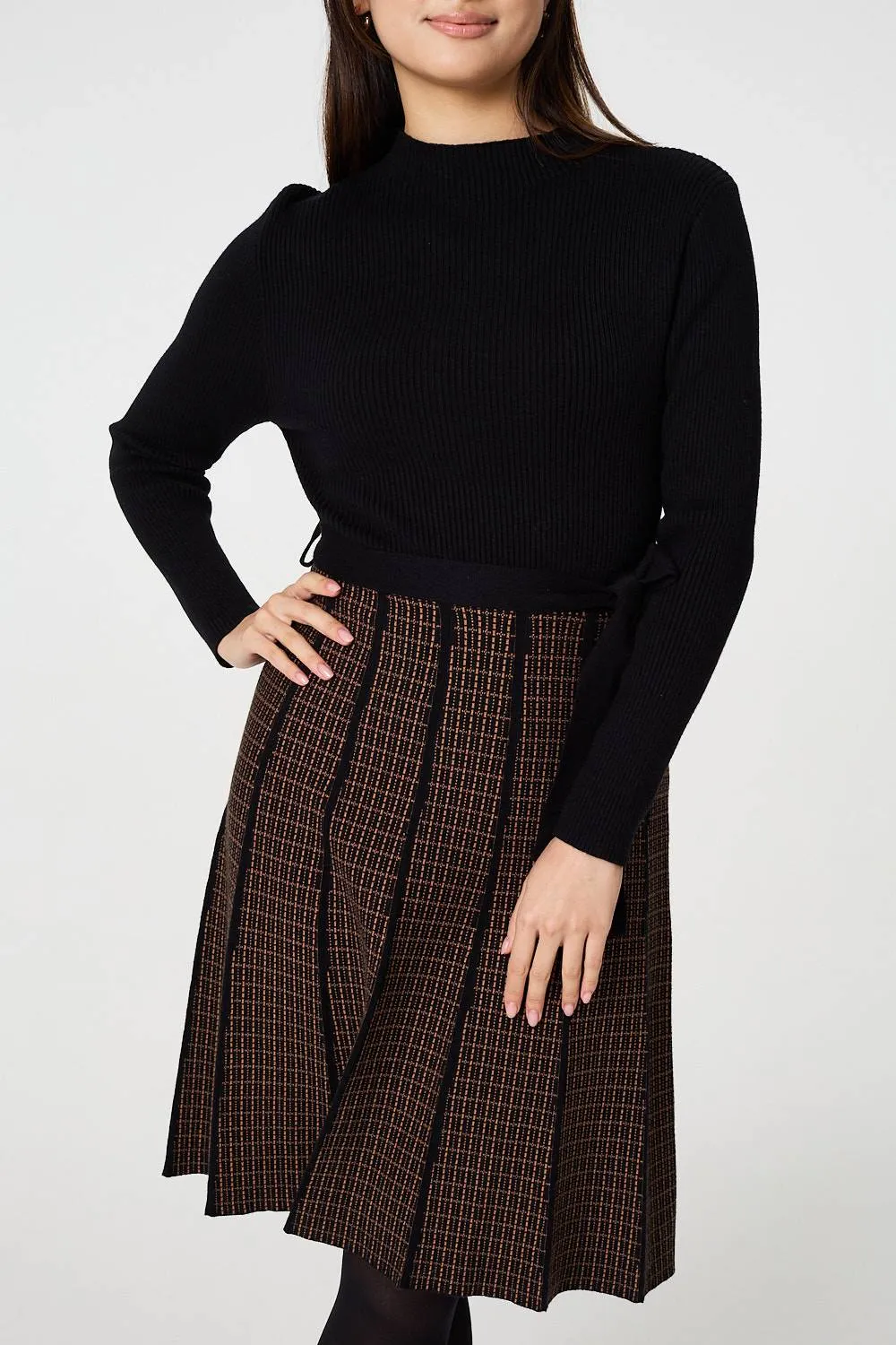 Geo Print Tie Waist Pleated Jumper Dress