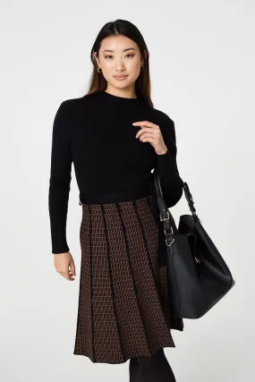 Geo Print Tie Waist Pleated Jumper Dress