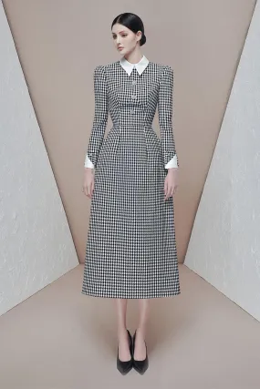 Gianni A-line Shirt Collar Jacquard Midi Dress