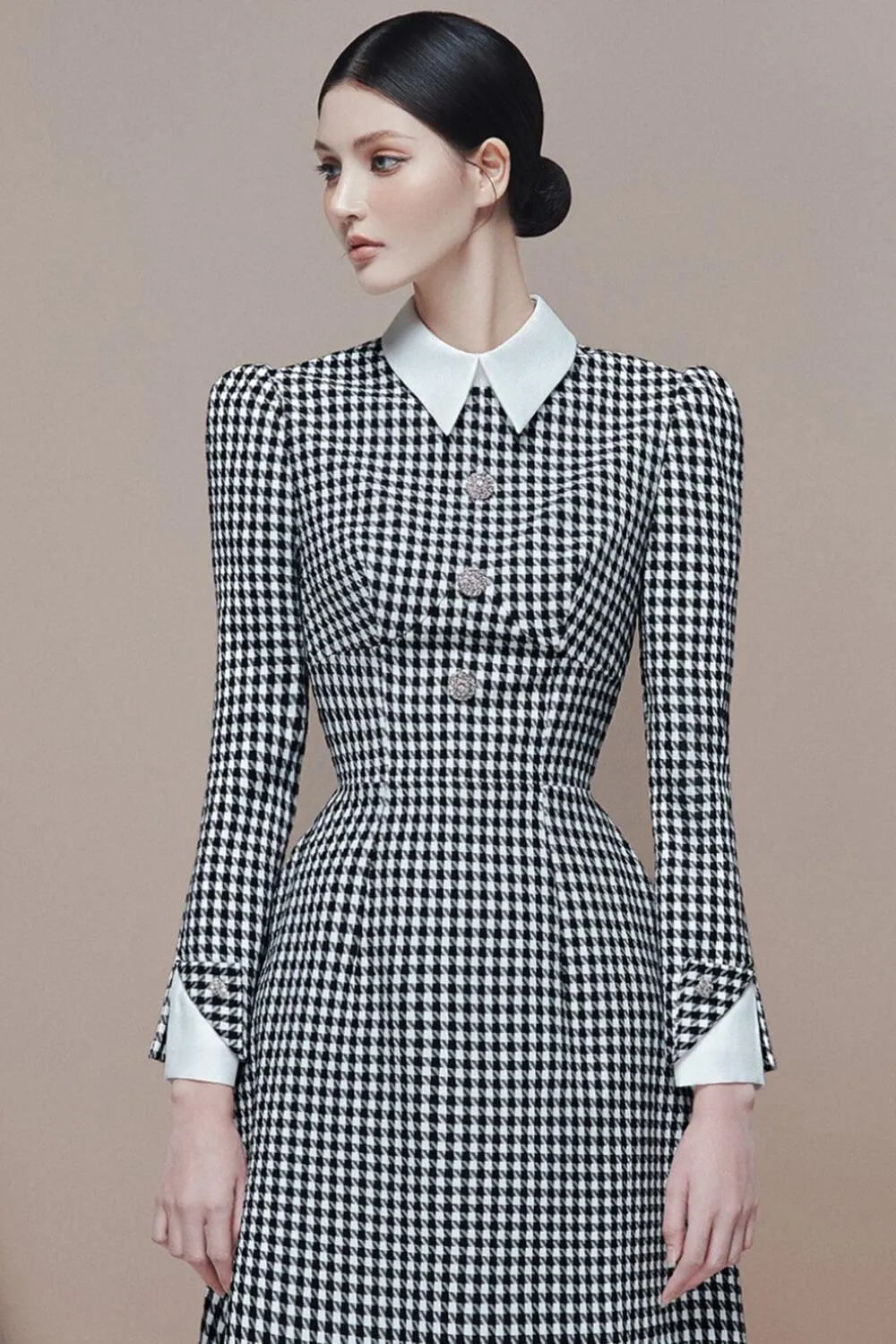 Gianni A-line Shirt Collar Jacquard Midi Dress