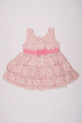 Girls Pink Brasso Dress with Polka Dot Print and Layered Skirt for Special Occasions