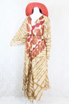 Goddess Dress - Vintage Indian Cotton - Ruby & Beige Paisley - Free Size