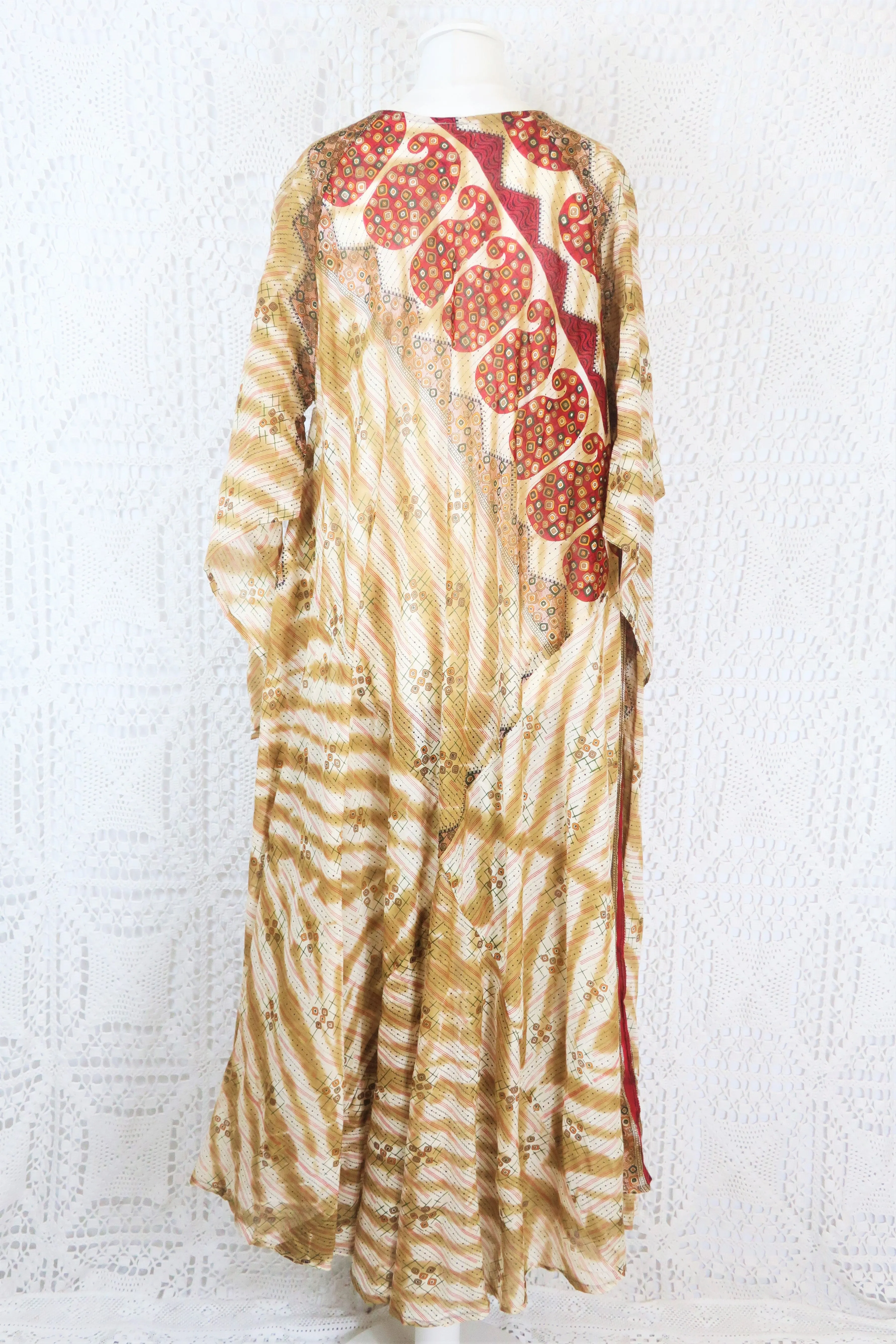 Goddess Dress - Vintage Indian Cotton - Ruby & Beige Paisley - Free Size