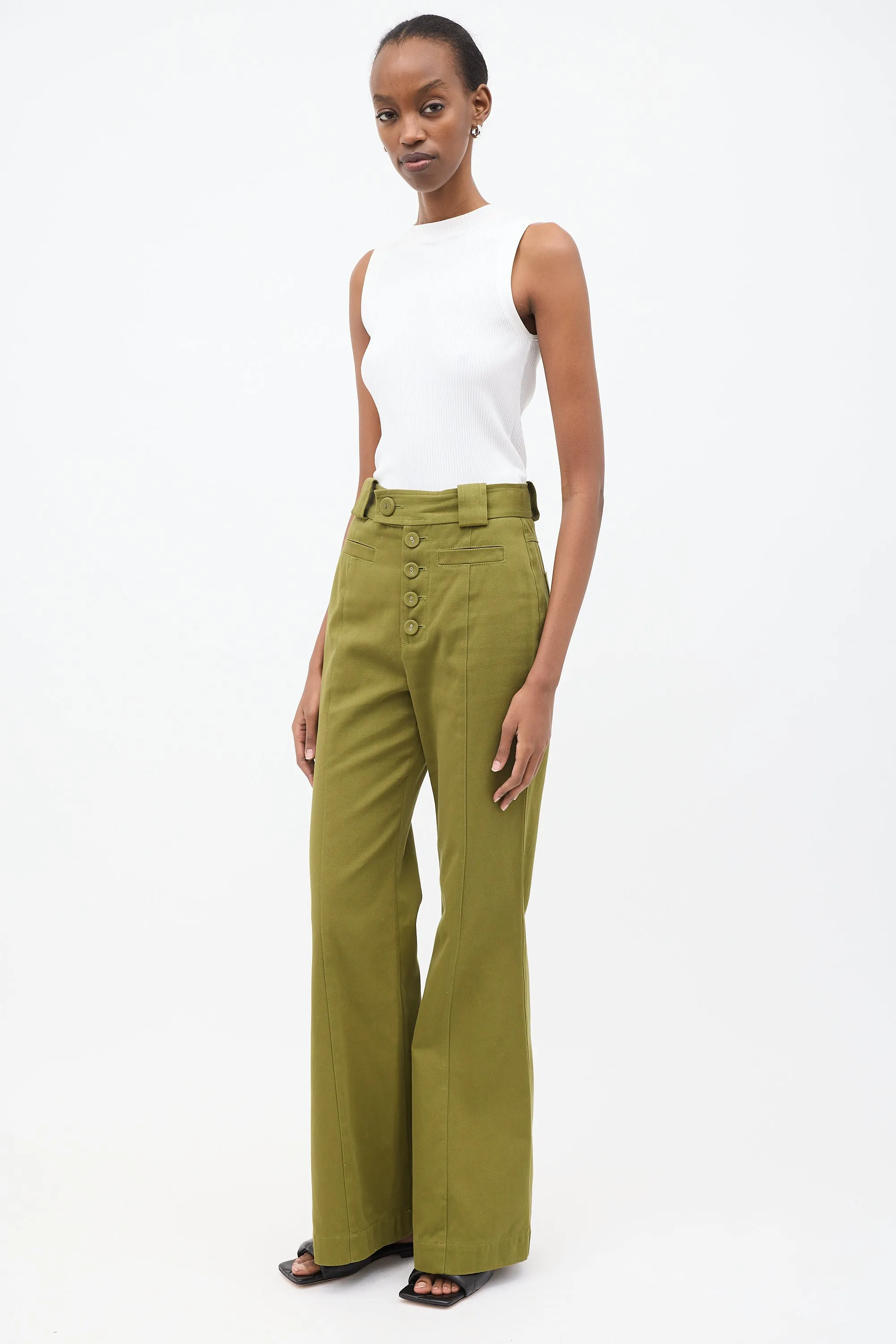 Green High Waist Flared Pant
